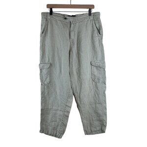 RACHEL Rachel Roy Sage Green Straight Leg Cargo Cropped Linen Pants